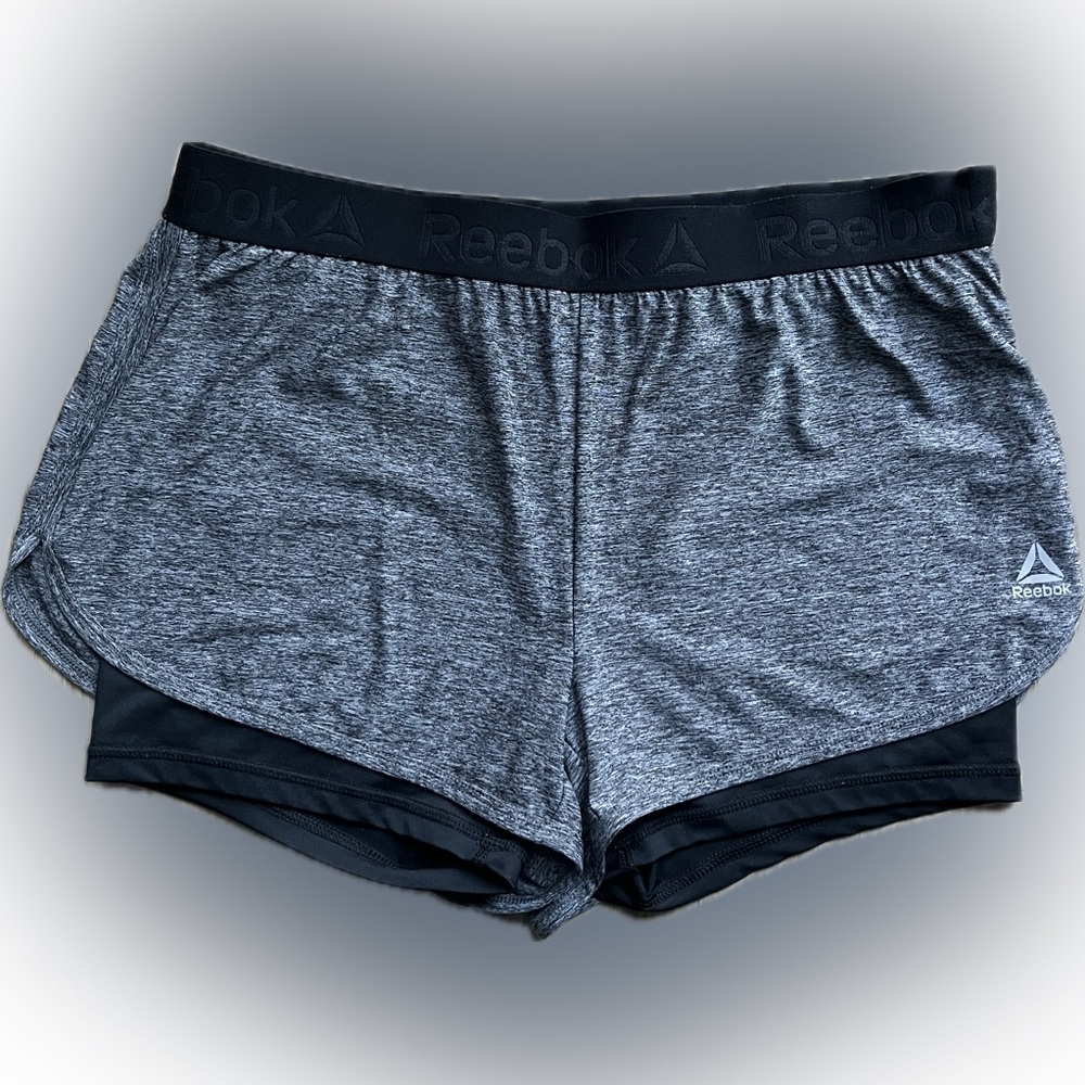 Reebok Athletic Shorts Black/Gray Built In Undershorts Women's Medium